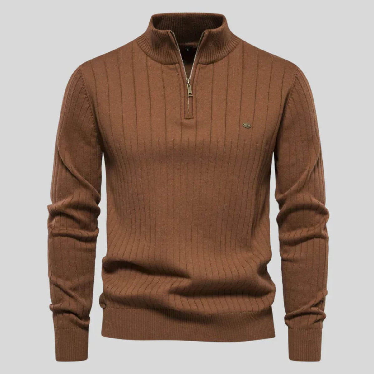 Pull col camionneur demi-zip marron pour homme, vue de face