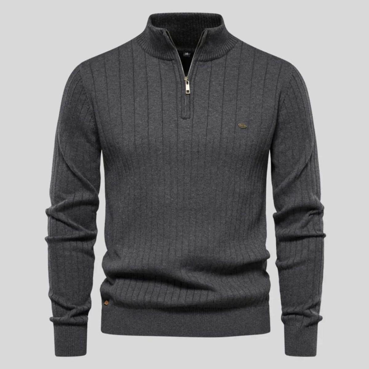 Pull col camionneur demi-zip gris pour homme, vue de face