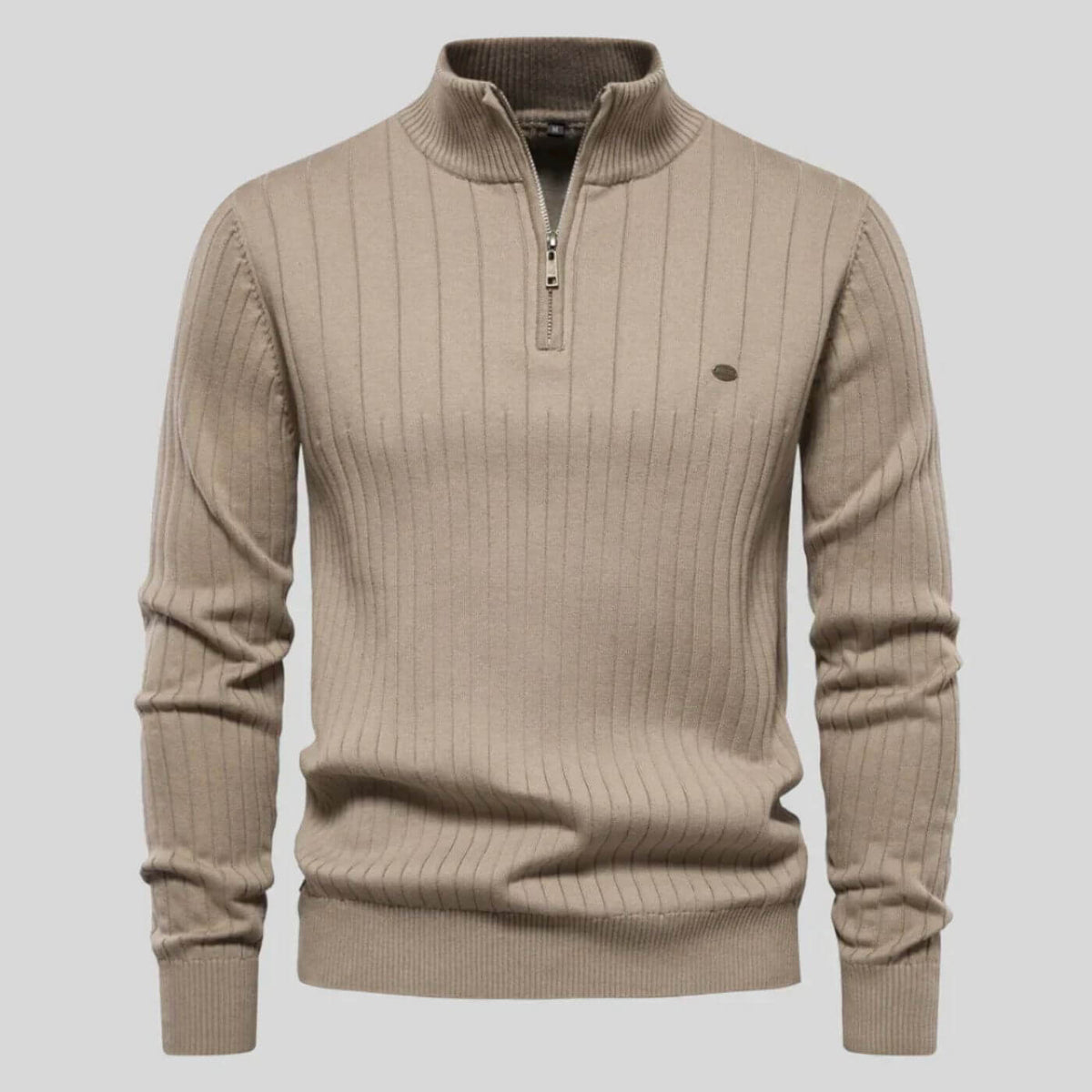 Pull col camionneur demi-zip beige pour homme, vue de face
