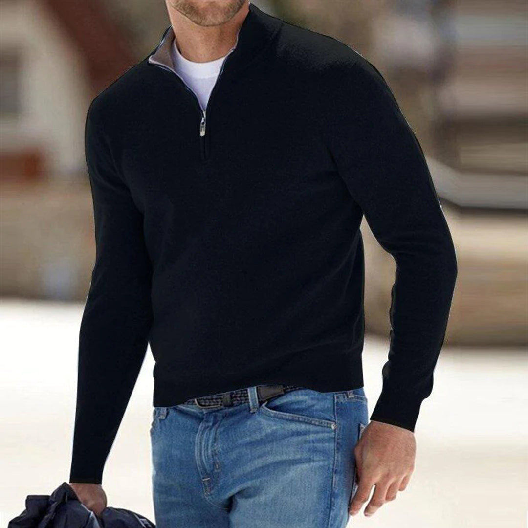 Pull zippé décontracté et pratique pour tous les jours homme – Noir