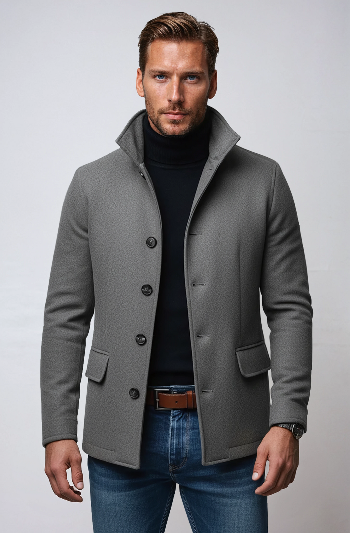 Veste d'hiver aspect lainage col montant