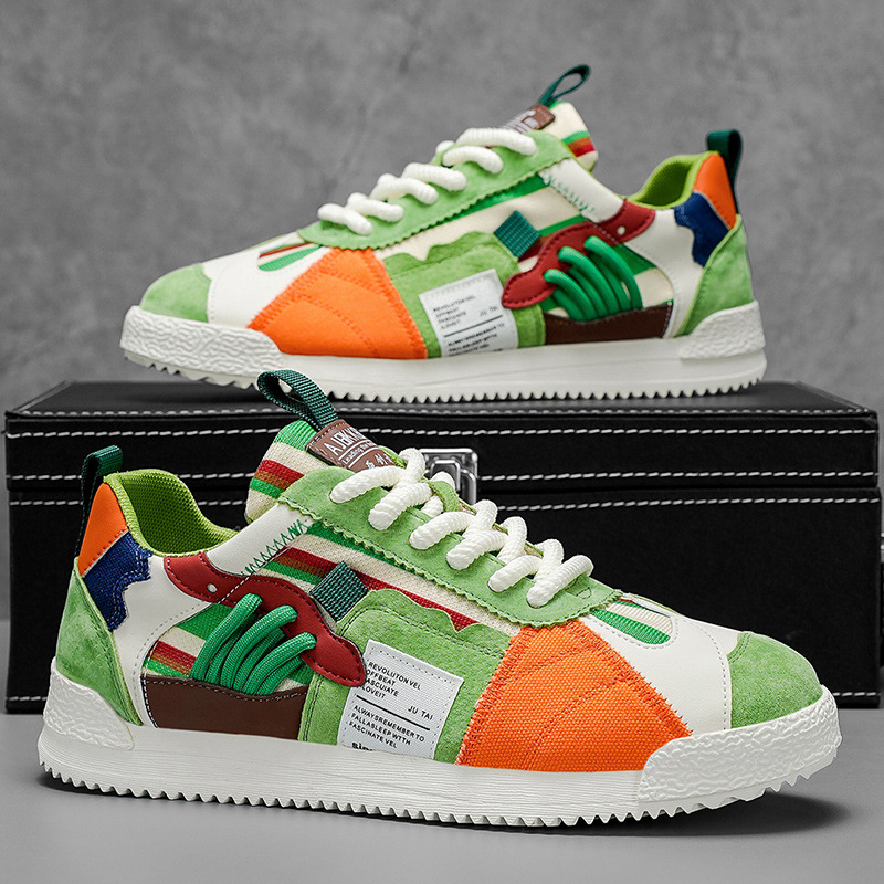 Baskets rétro colorées coupe basse à lacets semelle contrastée style urbain homme – Lourdes