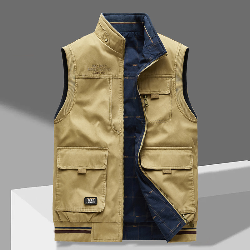 Gilet sans manches multipoches col montant