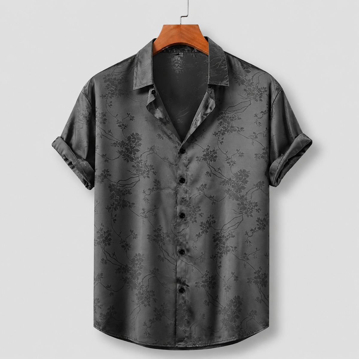 Chemise satinée à motif floral