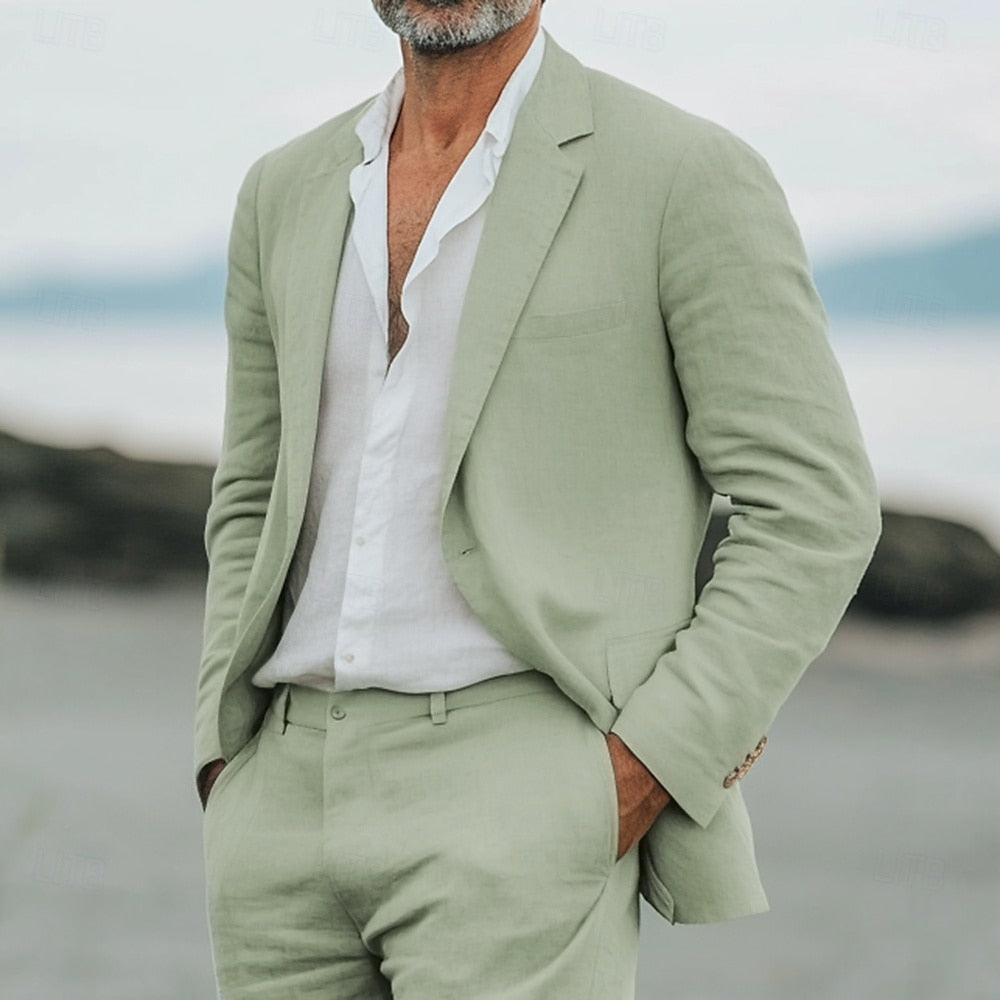 Costume deux pièces décontracté coupe tailleur veste souple été journée homme – Fouras