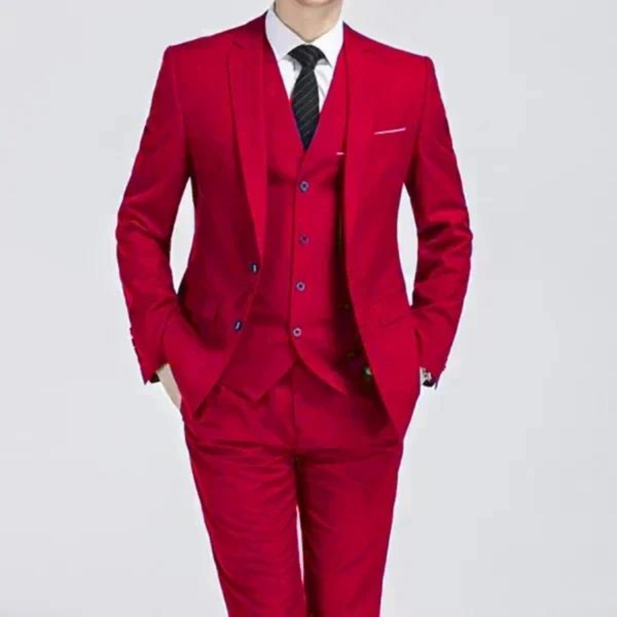 Costume trois pièces veste un bouton gilet pantalon homme – Bourré