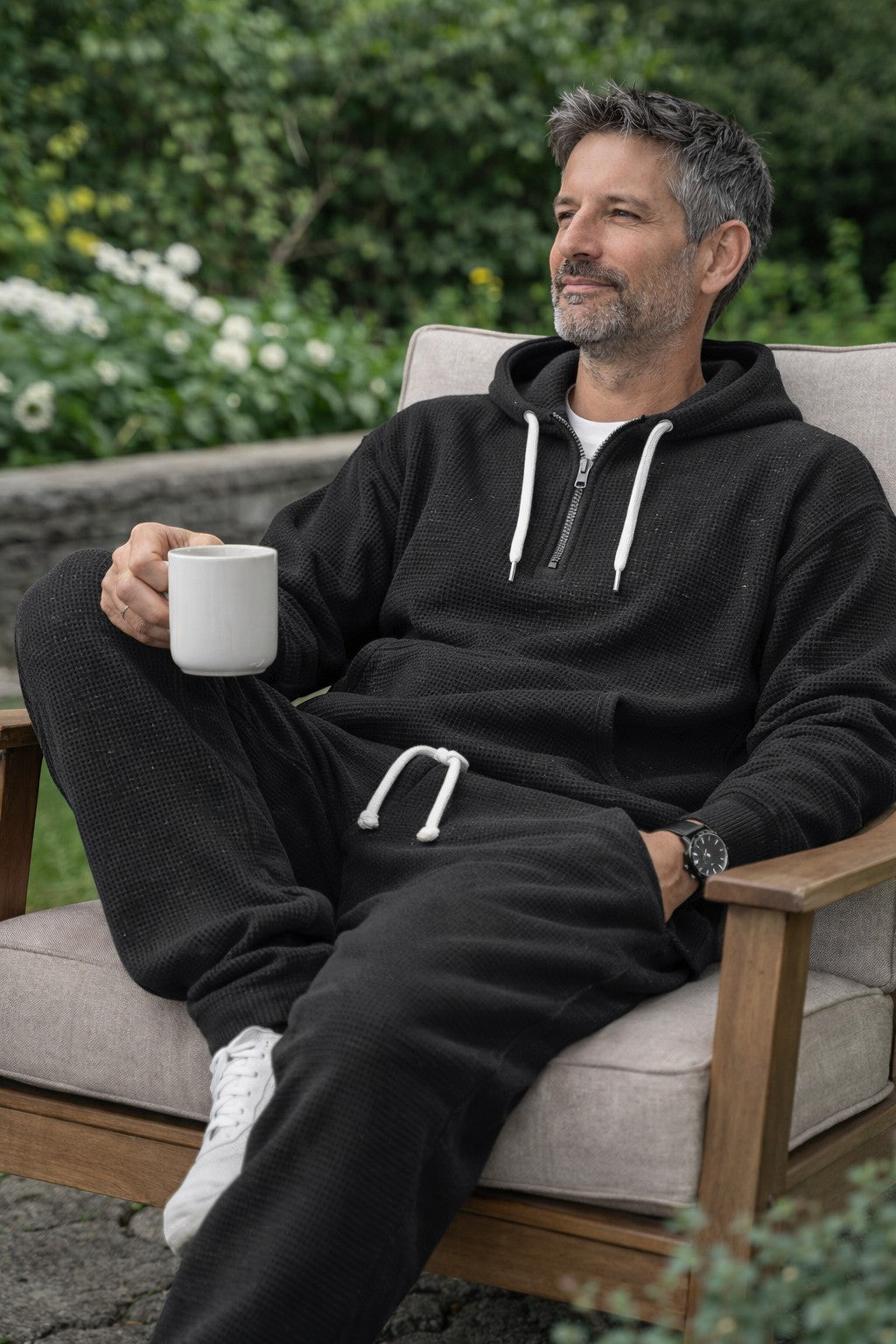 Ensemble hoodie demi-zip et jogger en maille gaufrée homme – Libourne