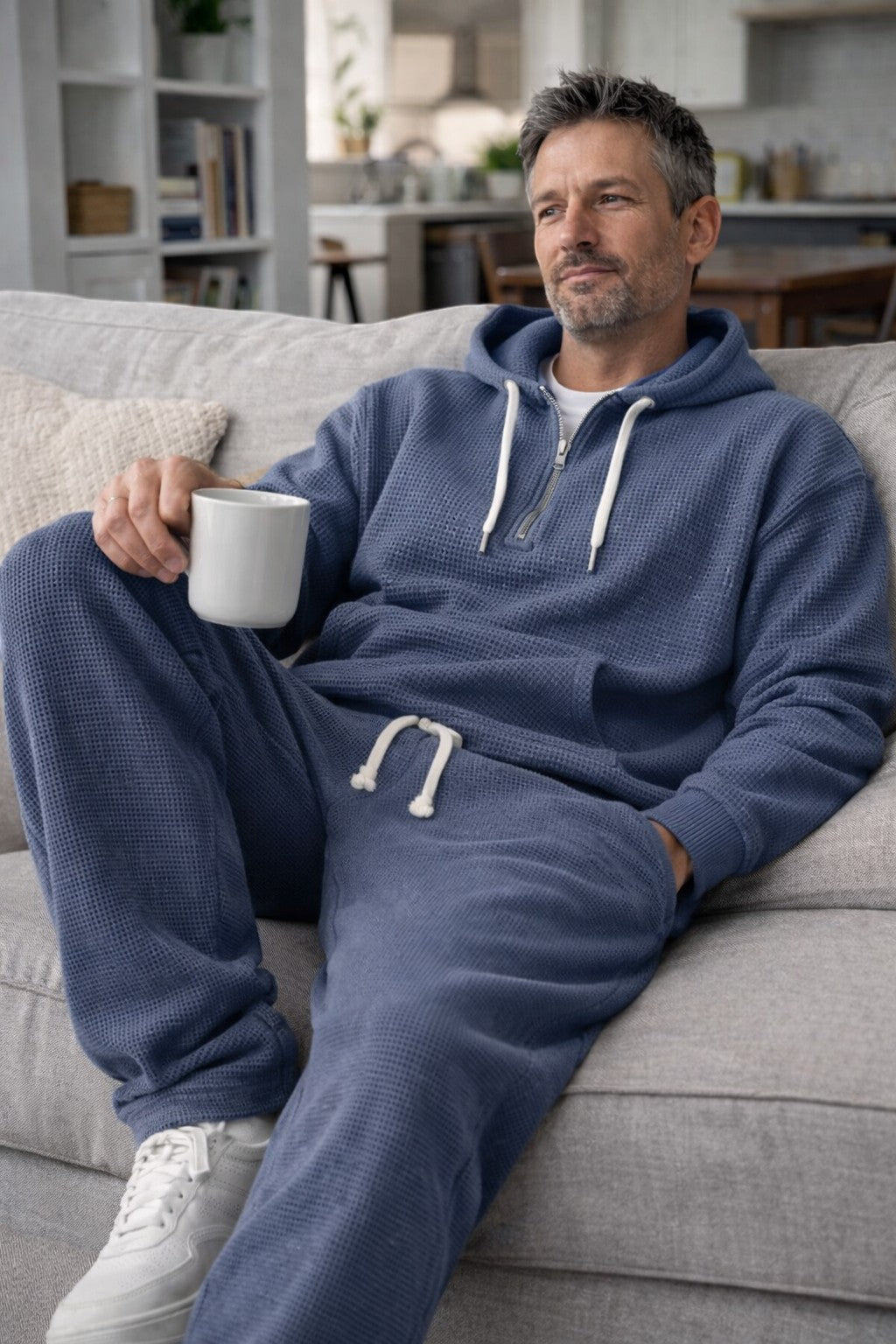 Ensemble hoodie demi-zip et jogger en maille gaufrée homme – Libourne