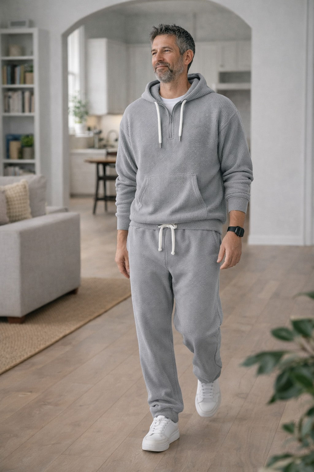 Ensemble hoodie demi-zip et jogger en maille gaufrée homme – Libourne