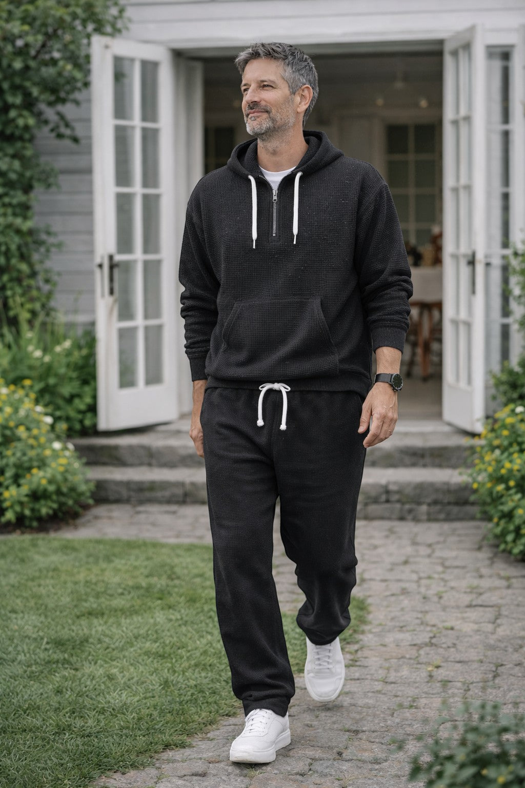 Ensemble hoodie demi-zip et jogger en maille gaufrée homme – Libourne