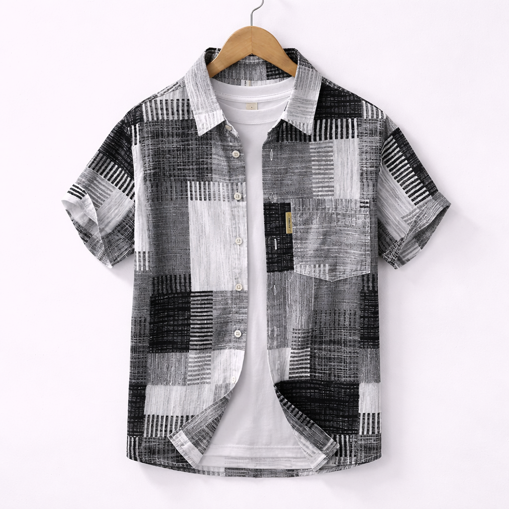 Chemise manches courtes imprimé patchwork