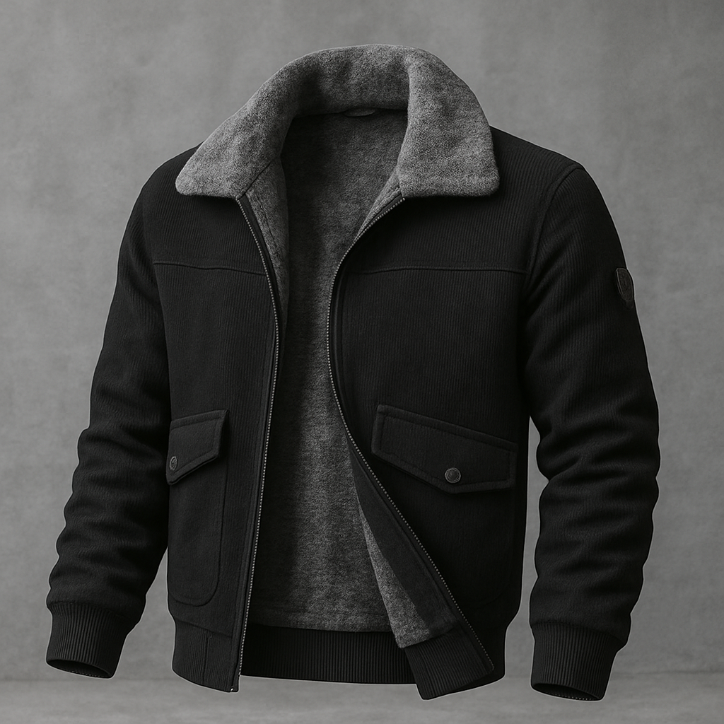 Blouson noir à col fausse fourrure