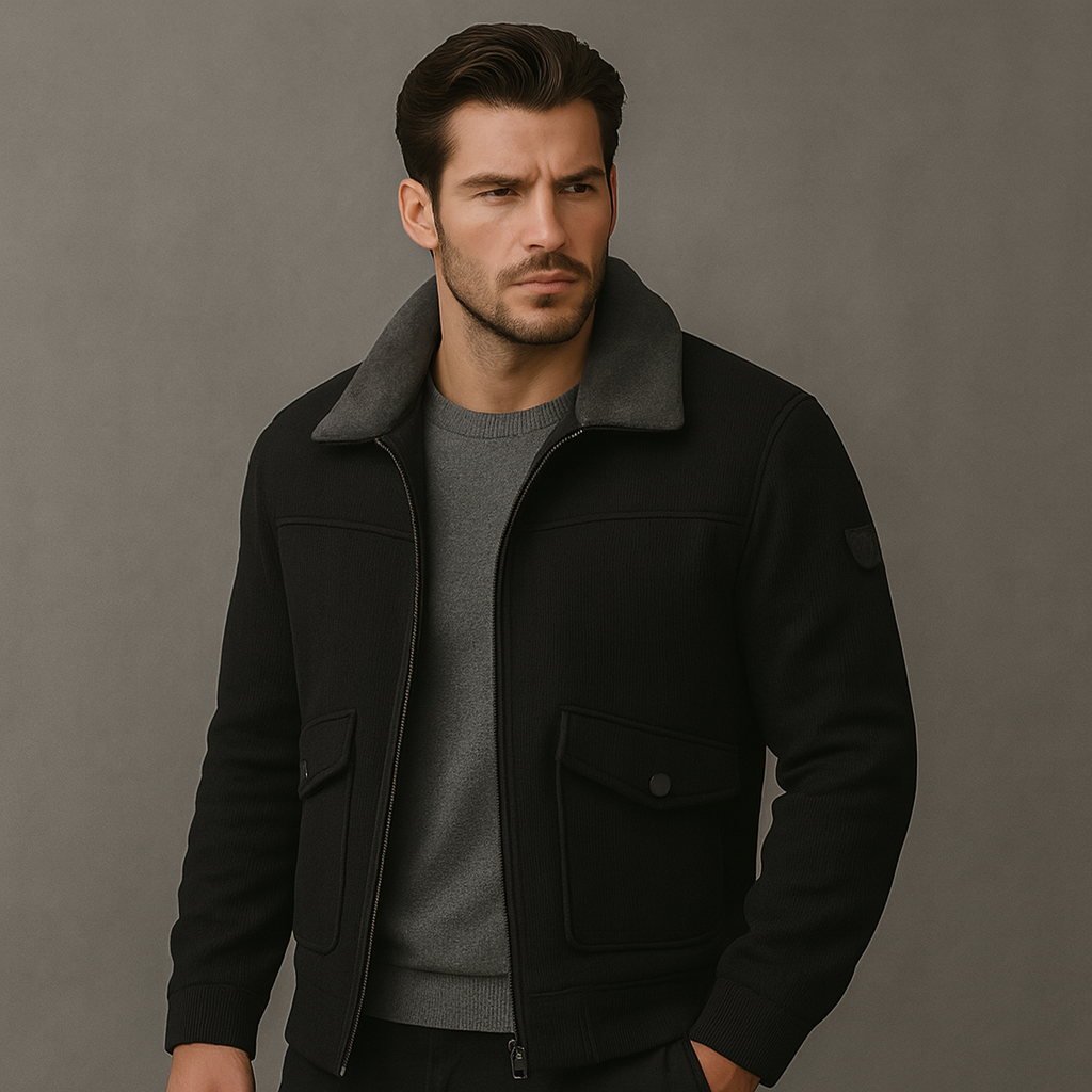 Blouson noir à col fausse fourrure