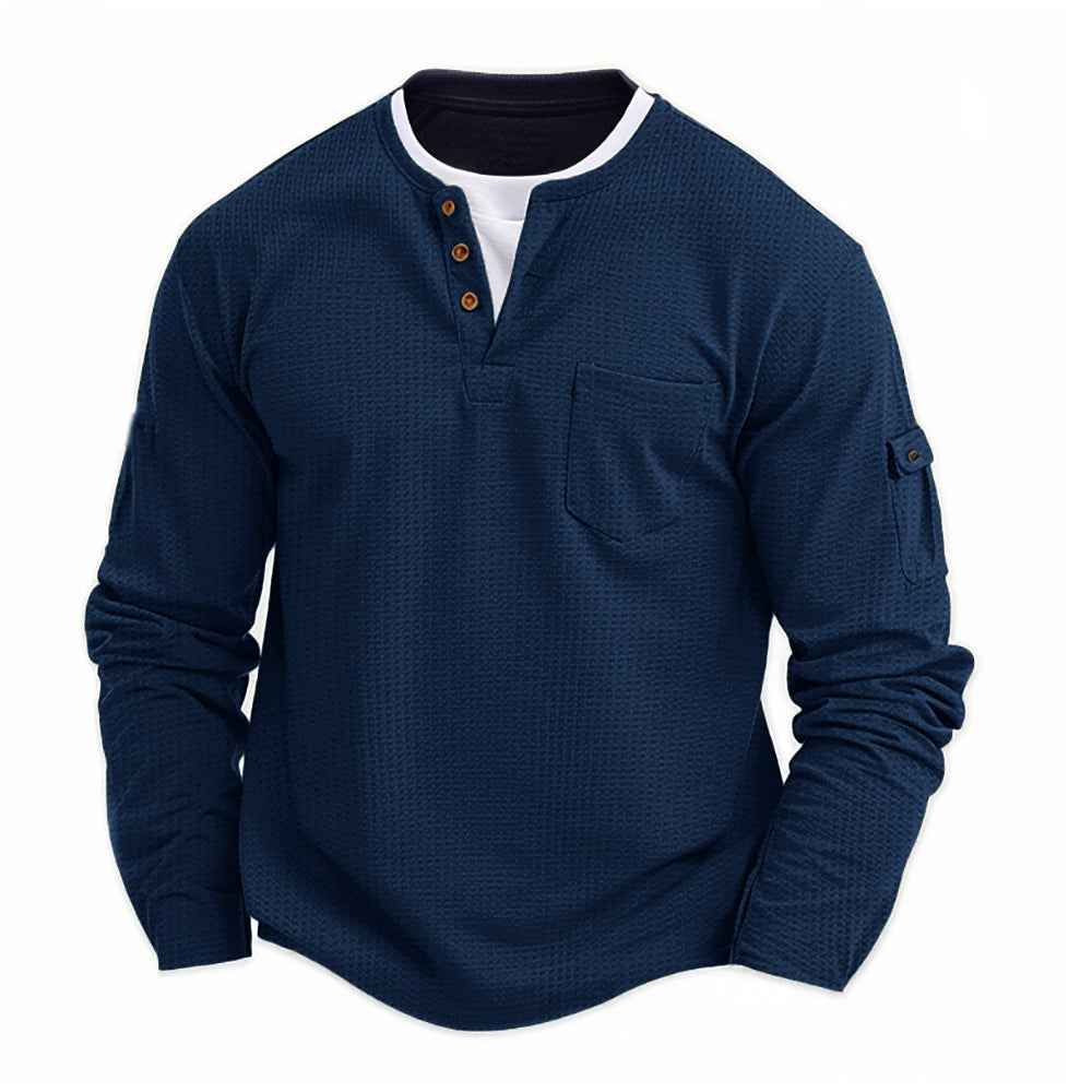 T-shirt manches longues col tunisien gaufré