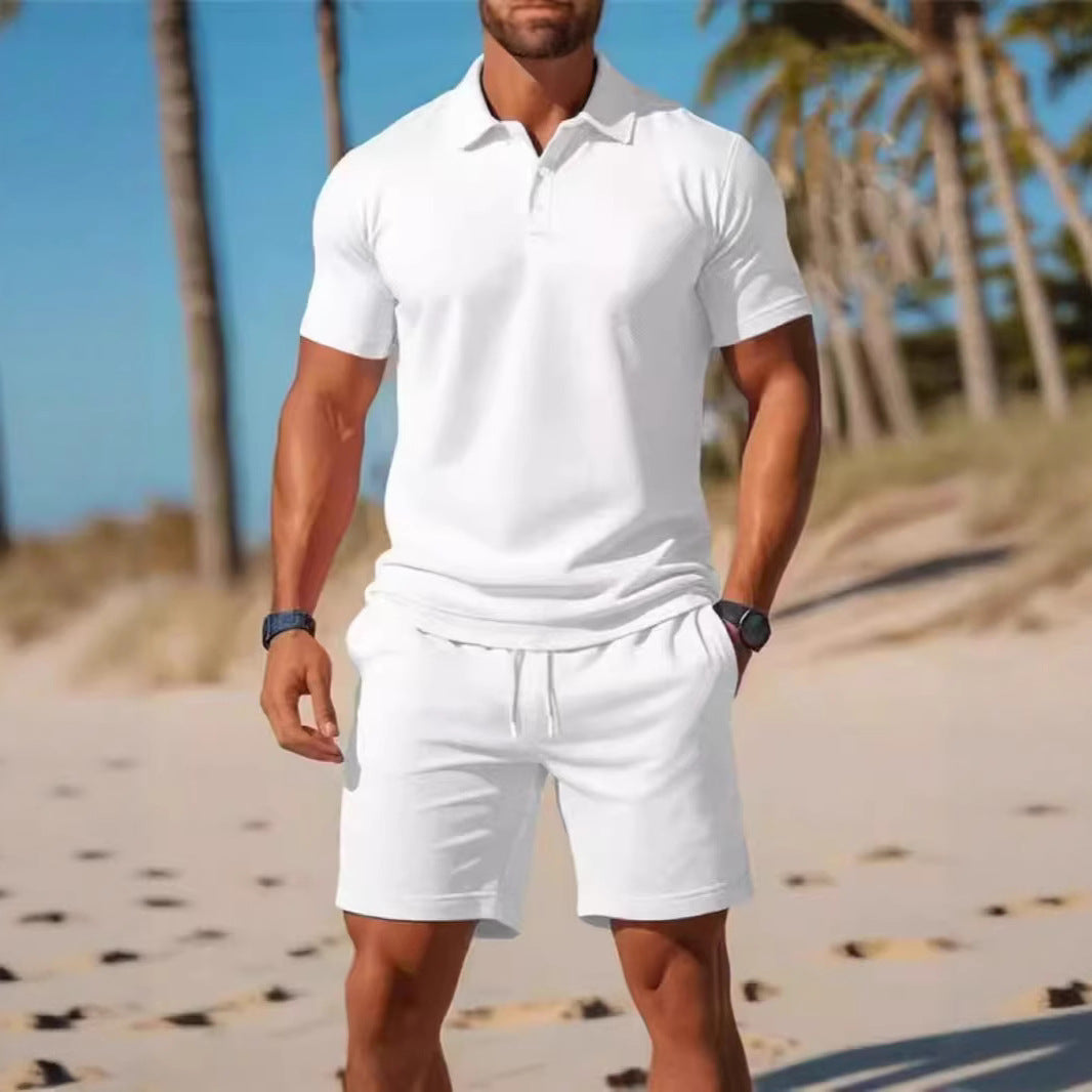 Ensemble polo et short taille cordon à la finition soignée homme – Blanc