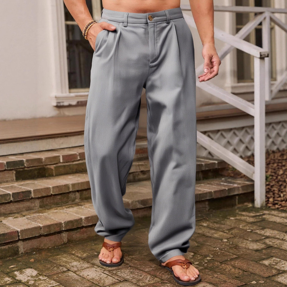 Pantalon en lin à jambes larges coupe ample respirant pour l'été homme – Martillac