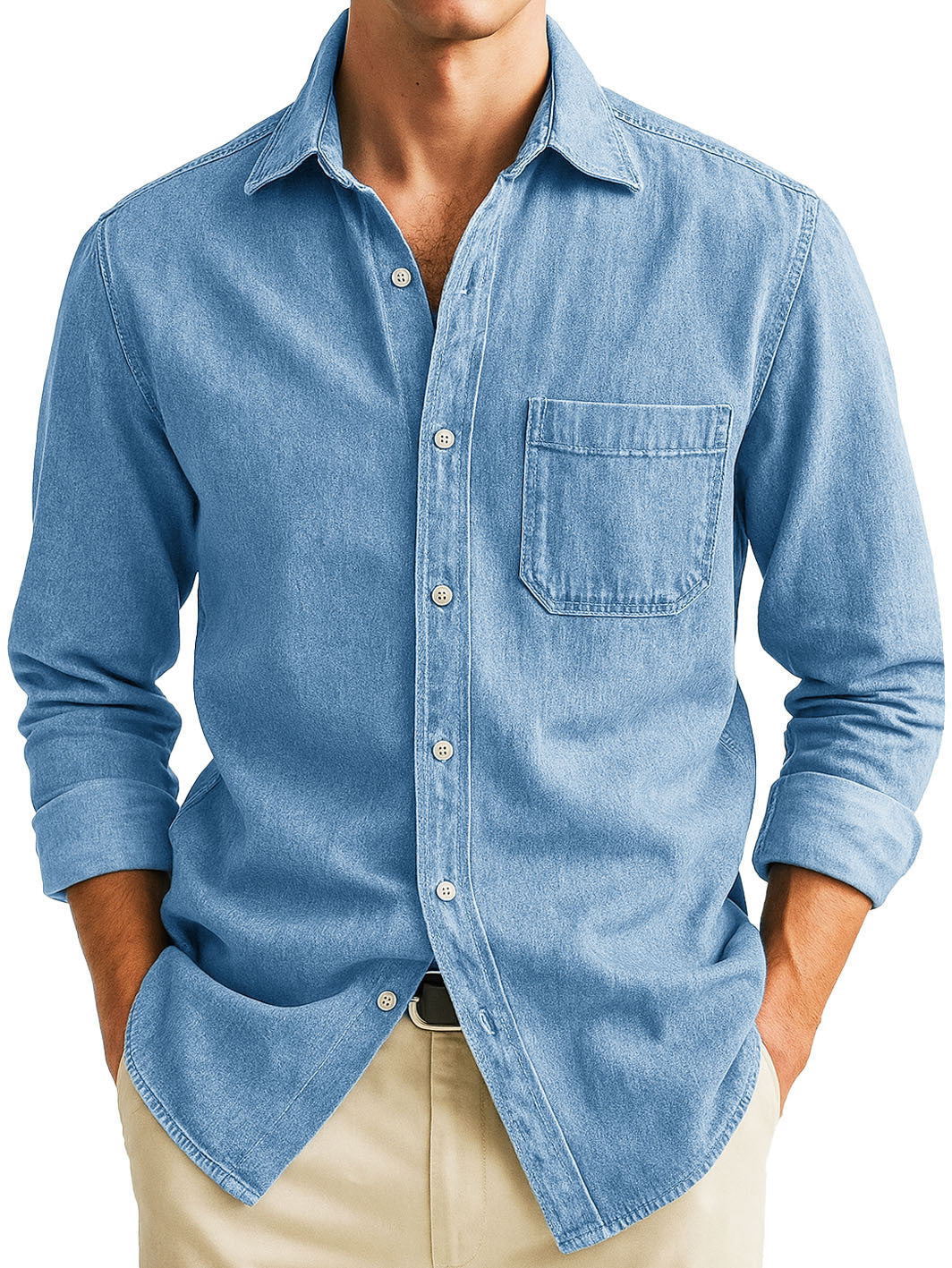 Chemise unie manches longues à poches