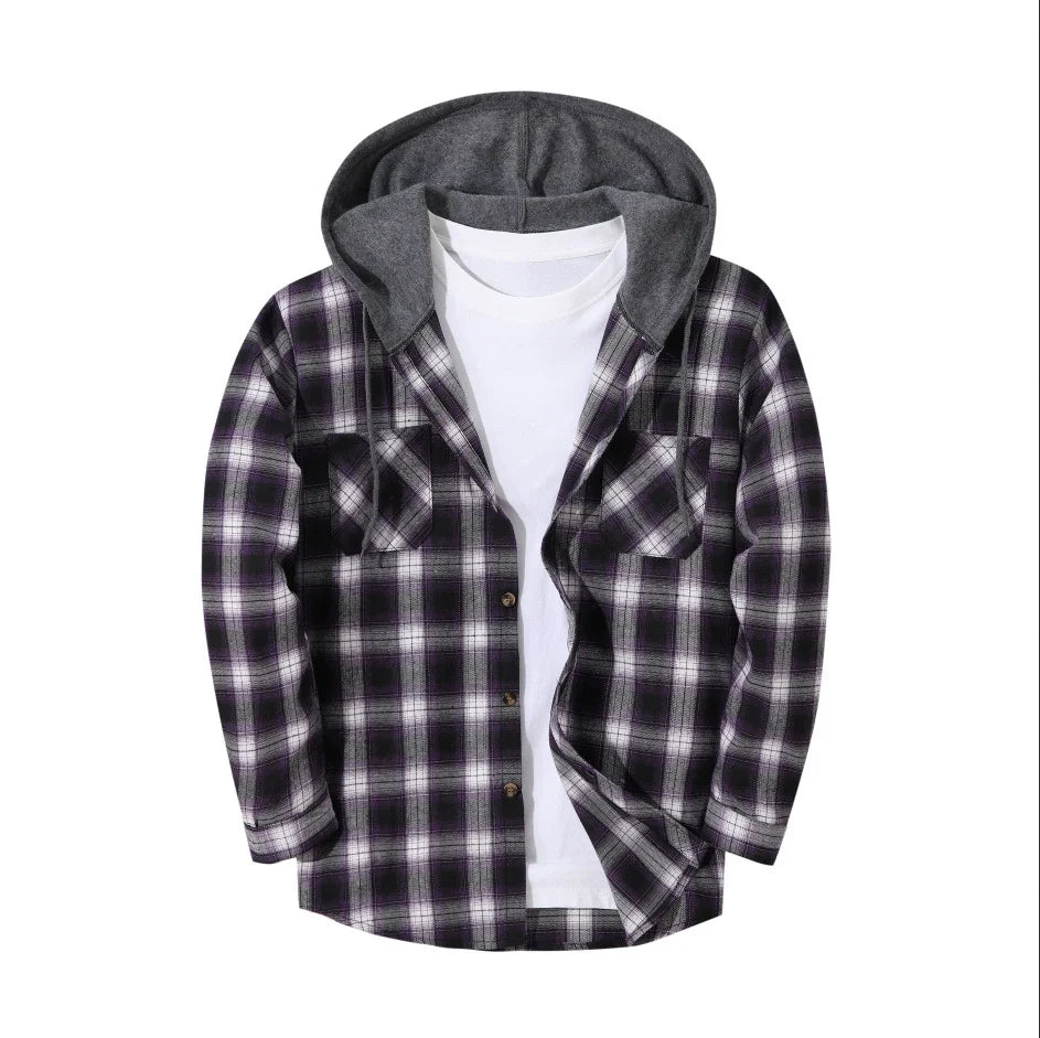 Chemise à capuche boutonnée à carreaux