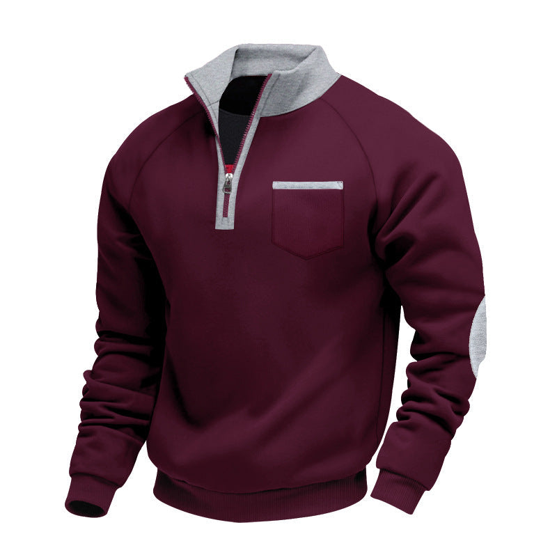 Pull demi-zip col montant bordeaux
