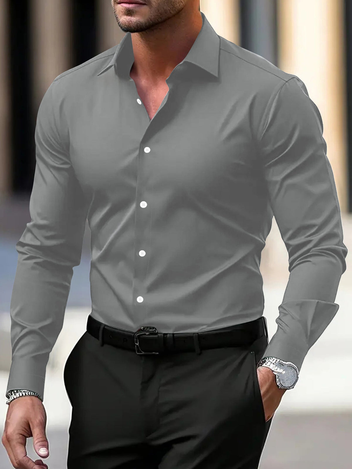 Chemise unie à manches longues