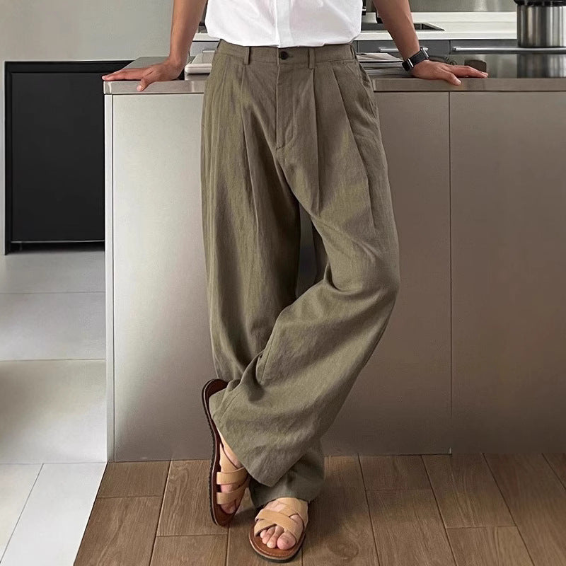 Pantalon en lin jambes larges léger respirant été homme – Corton