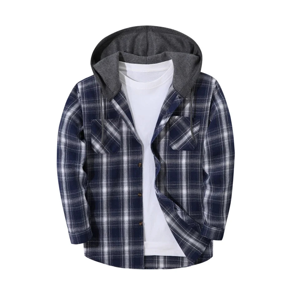 Chemise à capuche boutonnée à carreaux
