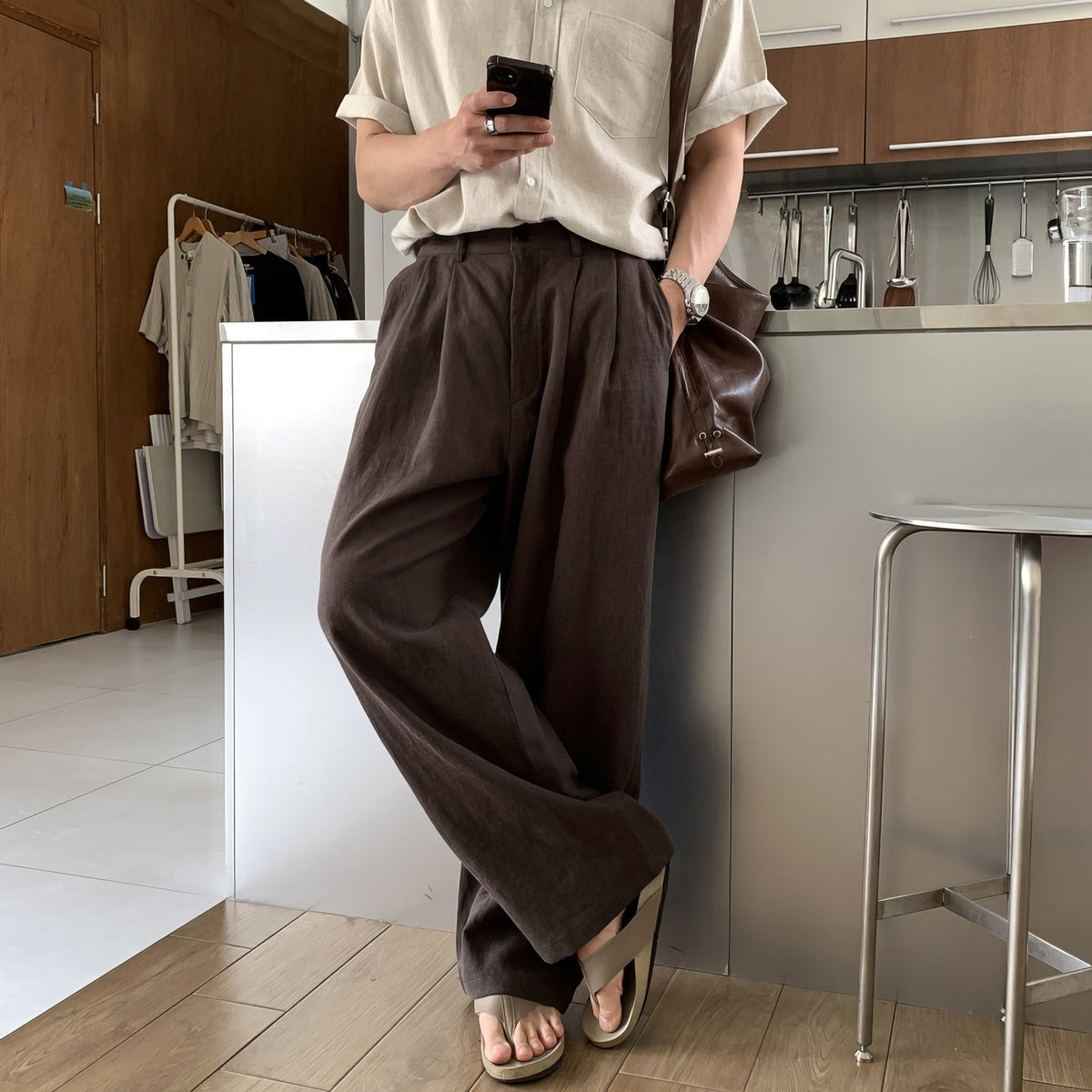 Pantalon en lin jambes larges léger respirant été homme – Corton