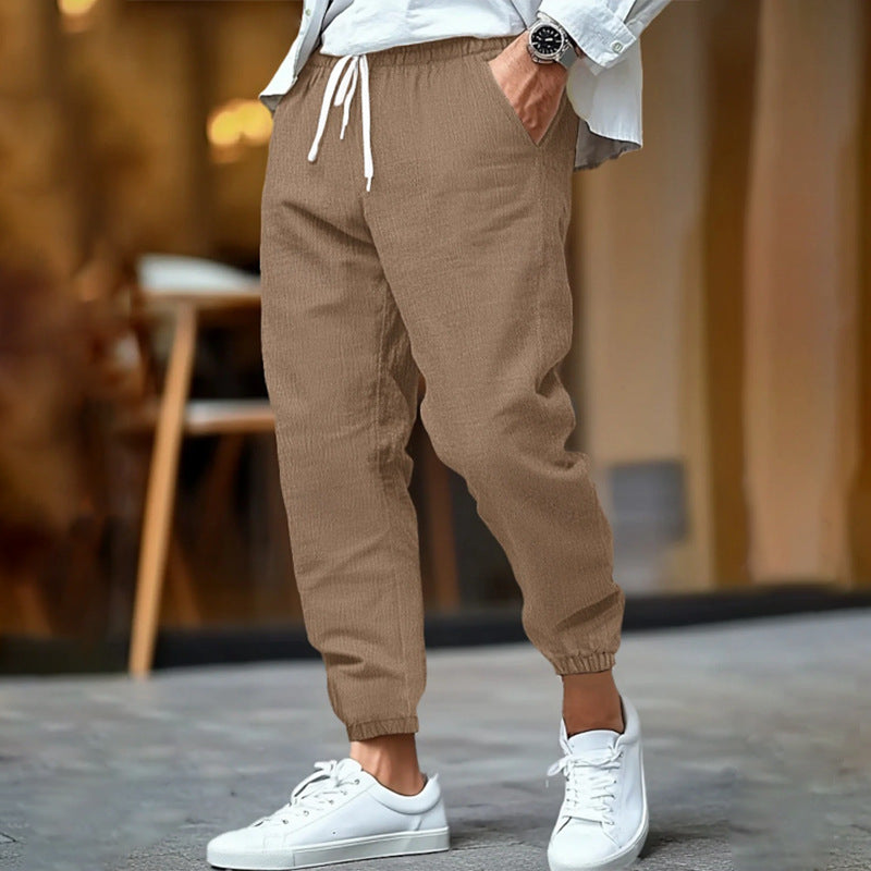 Pantalon aspect lin à cordon