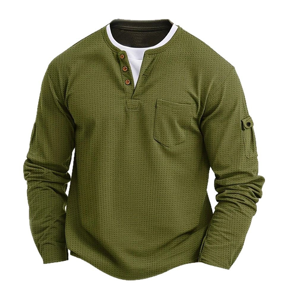 T-shirt manches longues col tunisien gaufré