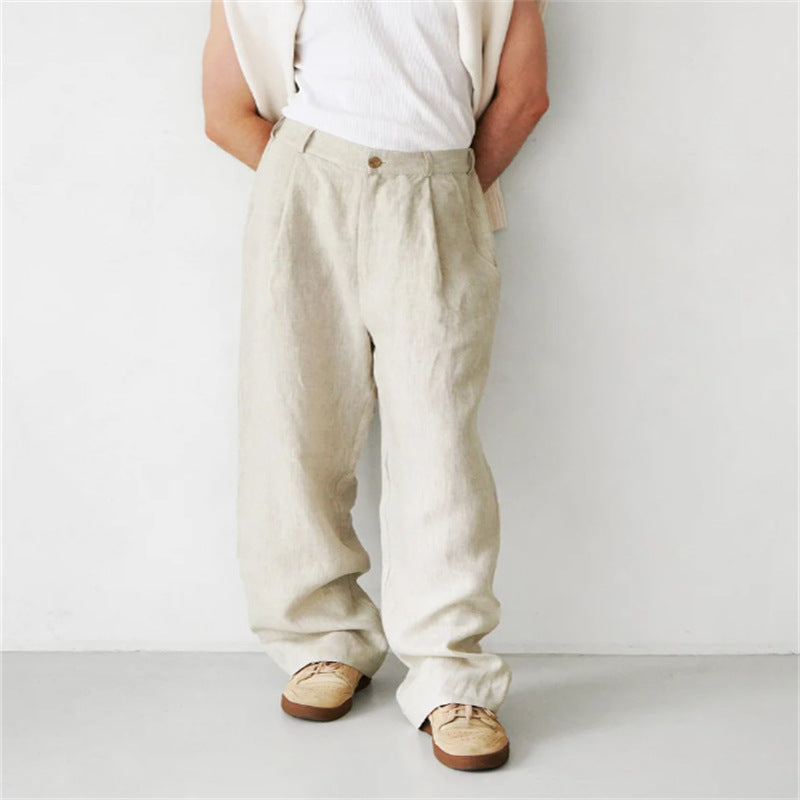 Pantalon large aspect lin à pinces