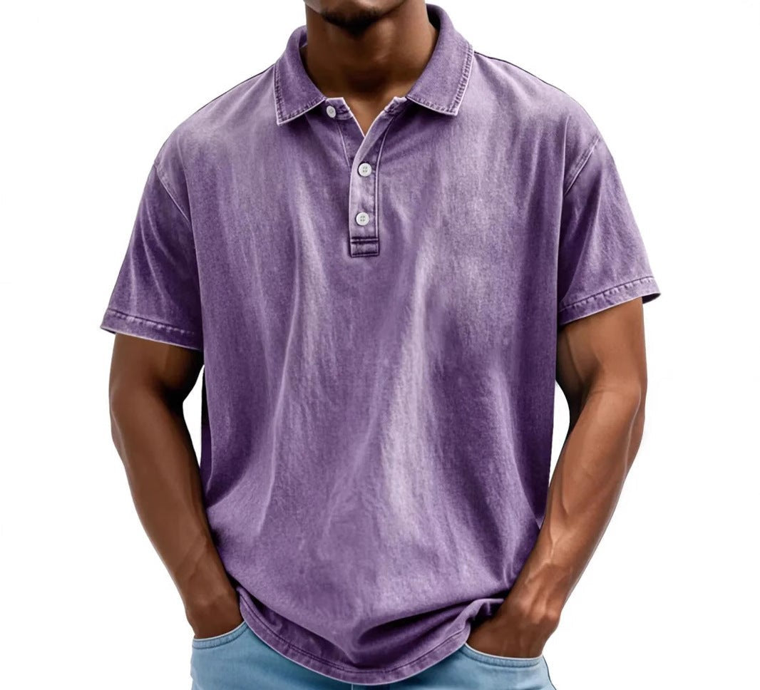 Polo délavé effet vintage col boutonné