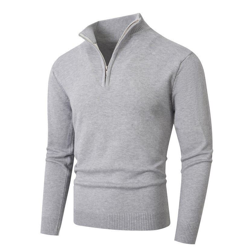 Pull col montant demi-zip uni