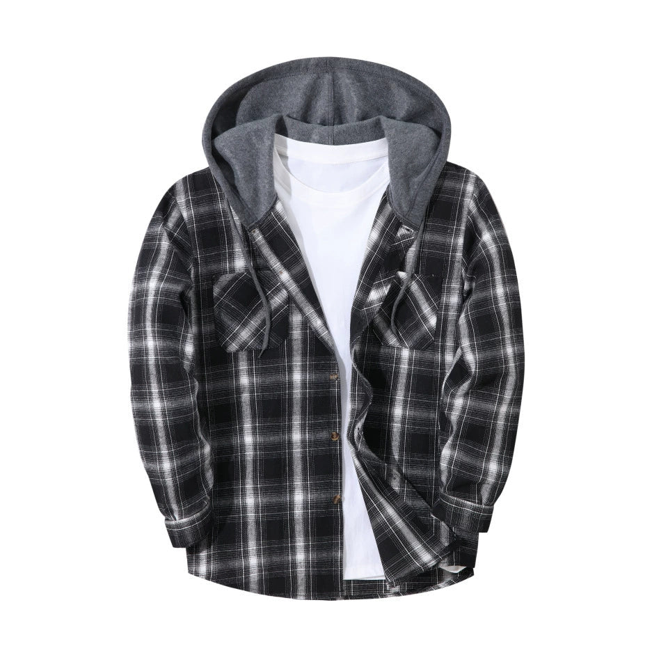 Chemise à capuche boutonnée à carreaux