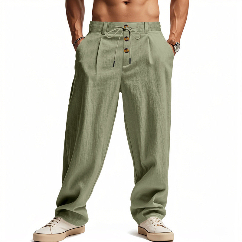 Pantalon d'été aspect lin à cordon