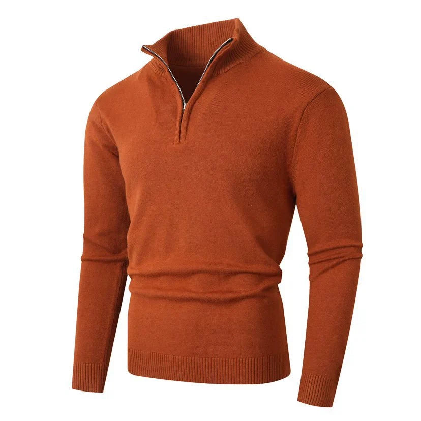 Pull col montant demi-zip uni