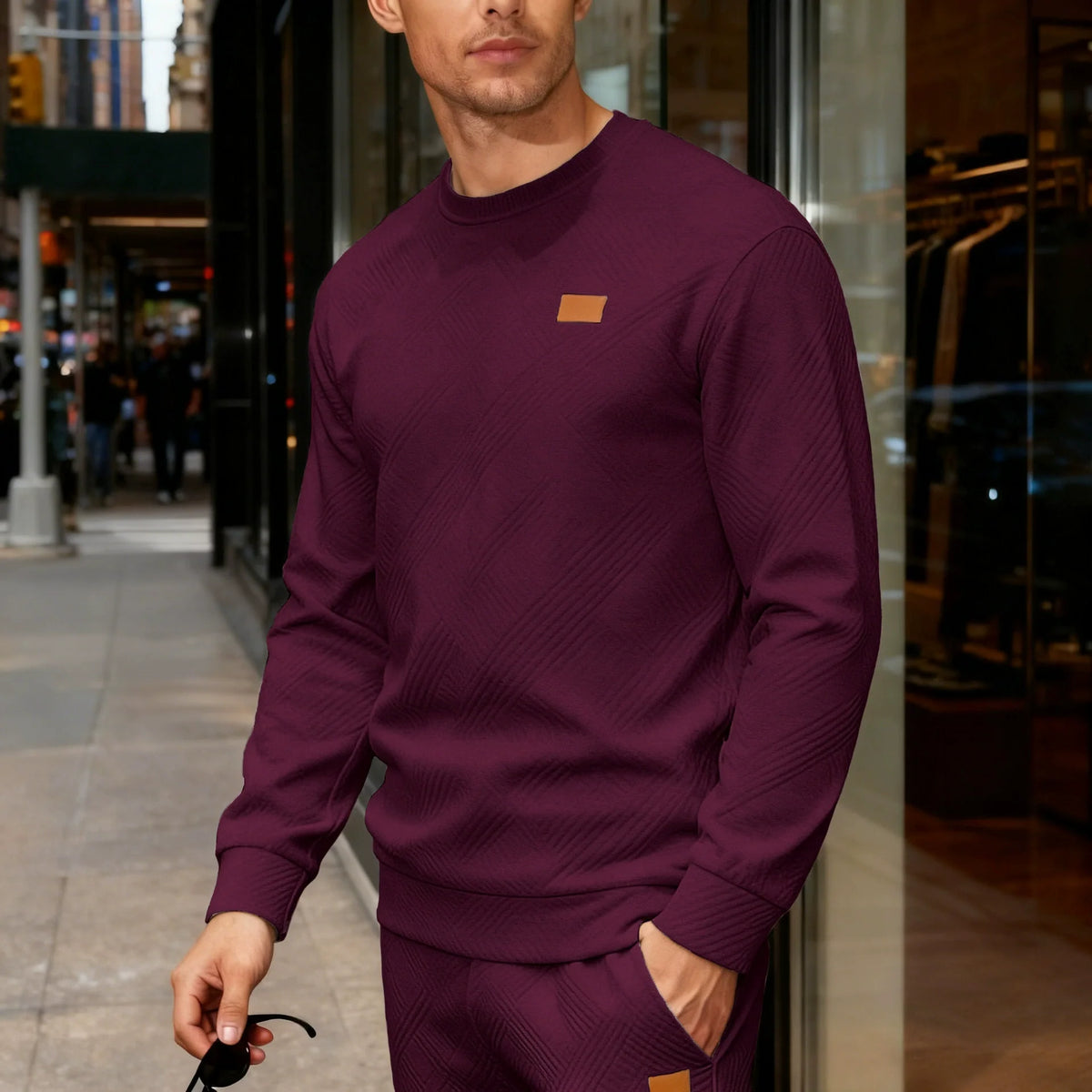 Pull col rond maille motif géométrique