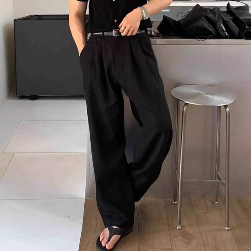 Pantalon en lin jambes larges léger respirant été homme – Corton