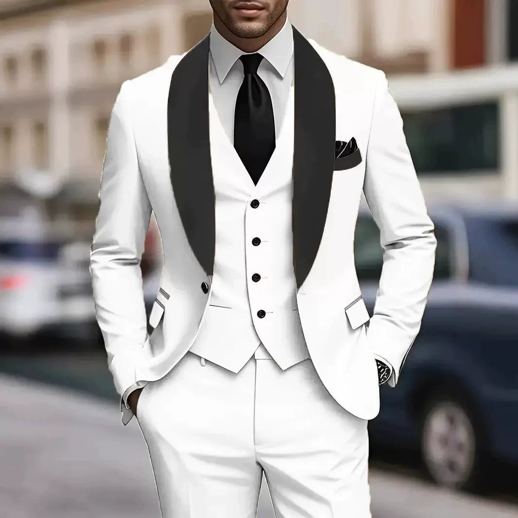 Ensemble chemise, gilet col châle et pantalon