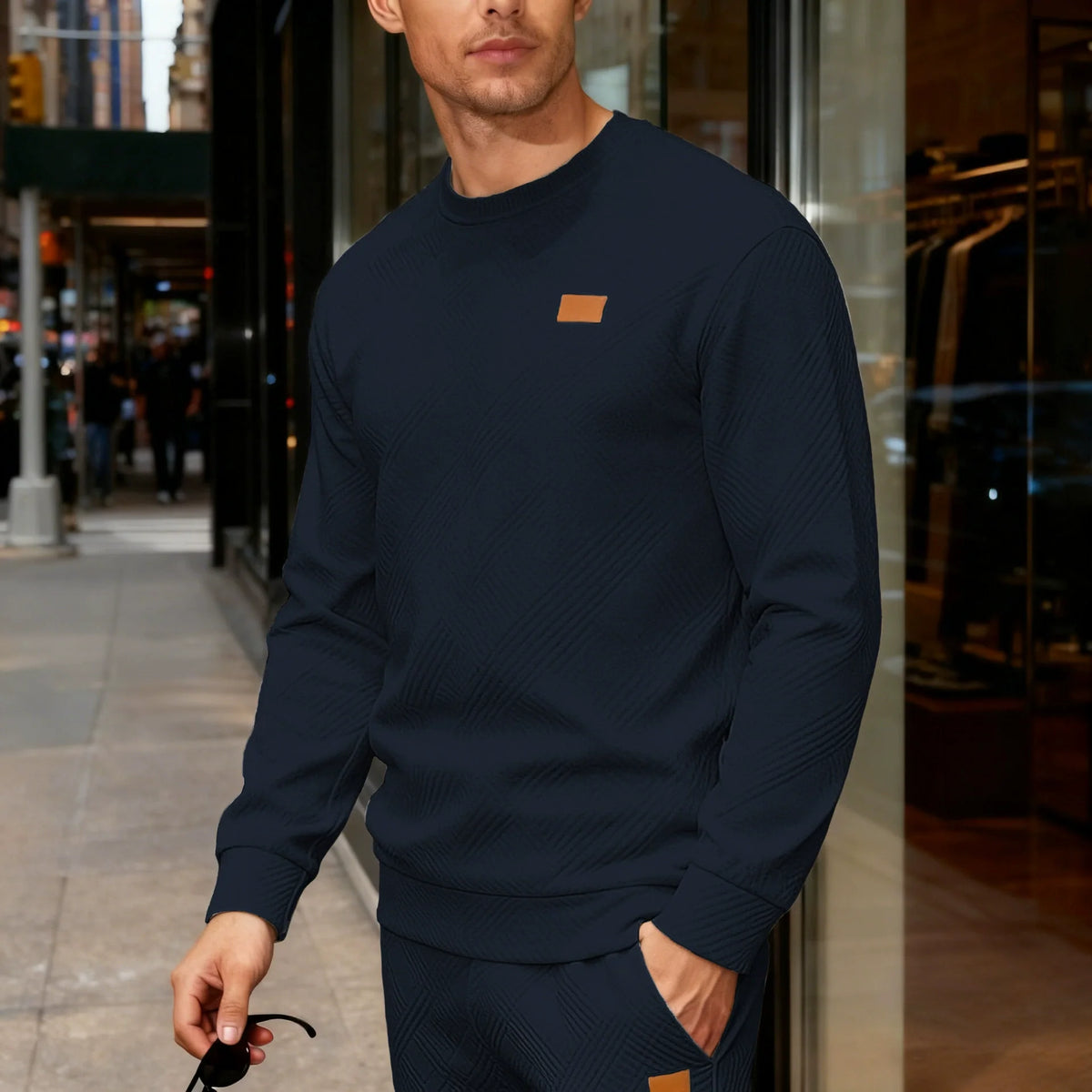 Pull col rond maille motif géométrique