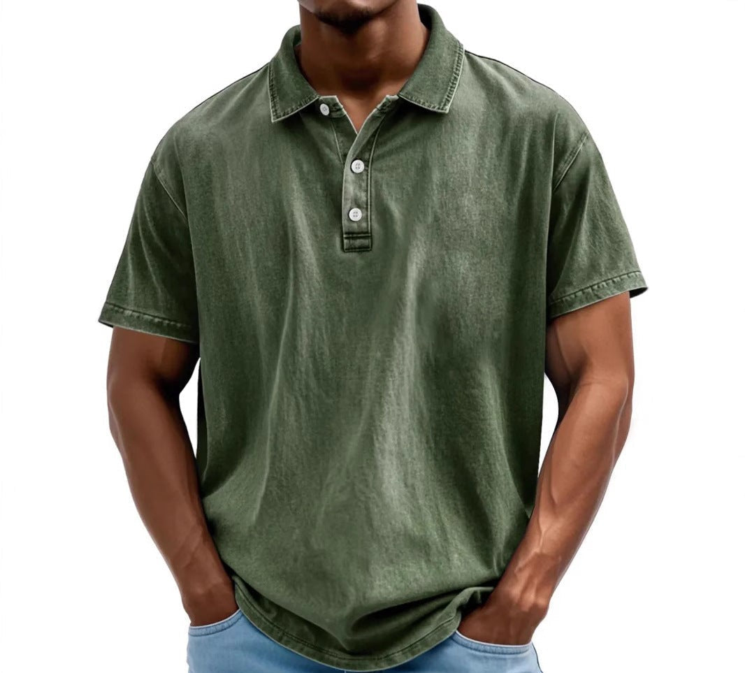 Polo délavé effet vintage col boutonné