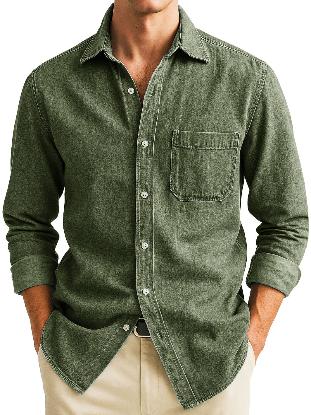 Chemise unie manches longues à poches