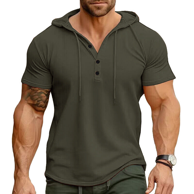 Chemise manches courtes à capuche boutonnée