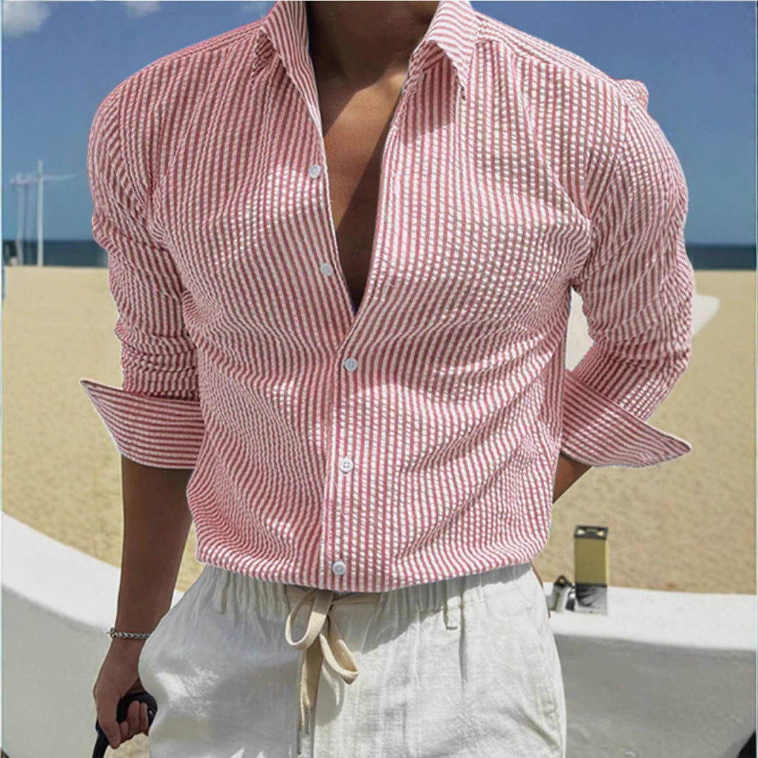 Chemise à fines rayures verticales manches longues