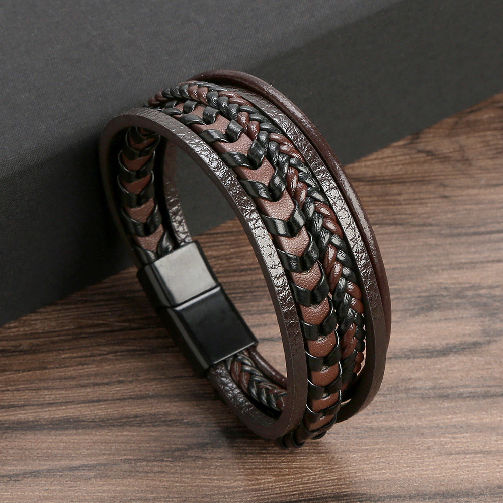 Bracelet en cuir réglable au style intemporel homme – Marron