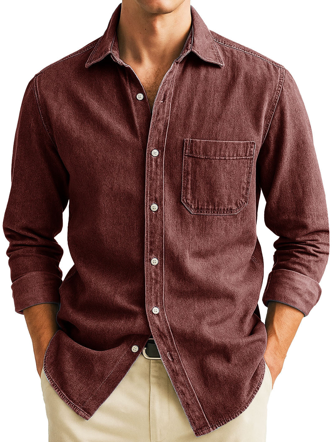 Chemise unie manches longues à poches