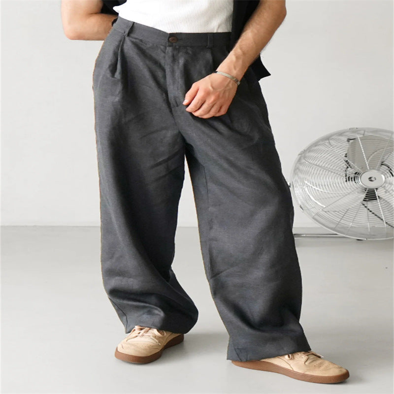 Pantalon large aspect lin à pinces