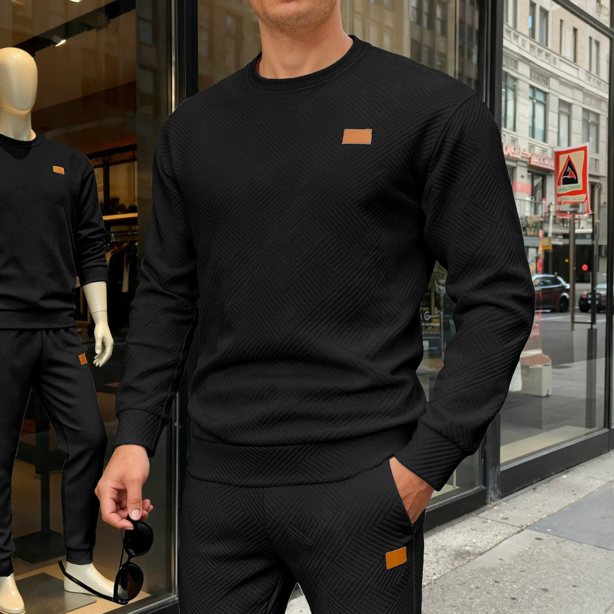 Pull col rond maille motif géométrique