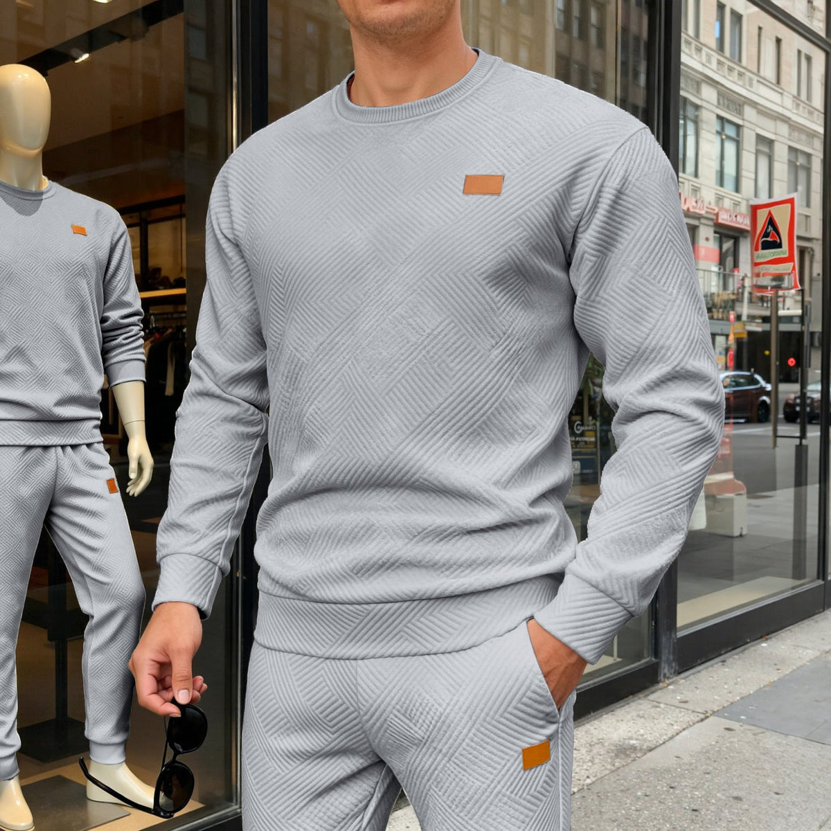 Pull col rond maille motif géométrique