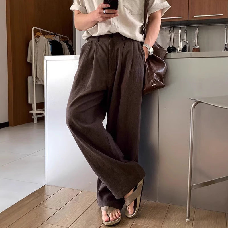 Pantalon en lin jambes larges léger respirant été homme – Corton