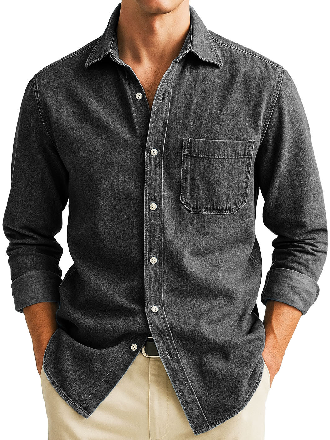 Chemise unie manches longues à poches